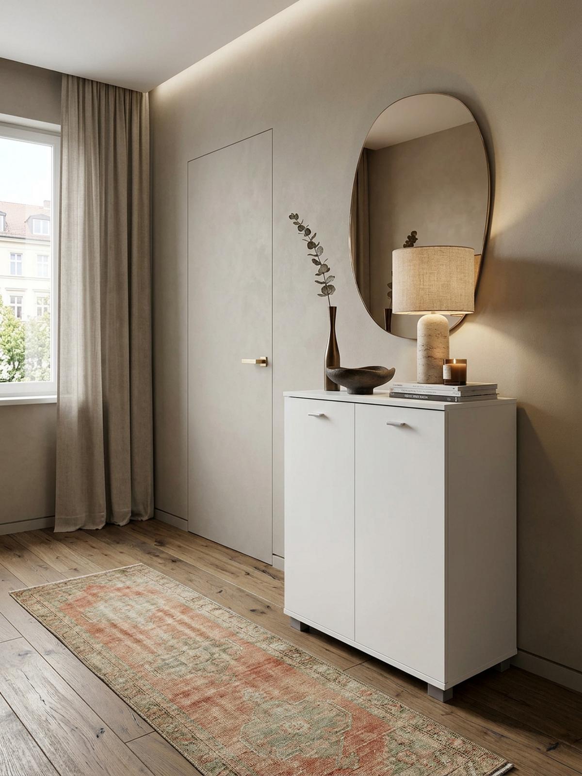 SCHUHSCHRANK Holz mit 2 Türen und 3 Einlegeböden, Weiß 60x35x90 cm - Weiß/Grau, Holz/Kunststoff (60/90/35cm) - KADIMA DESIGN
