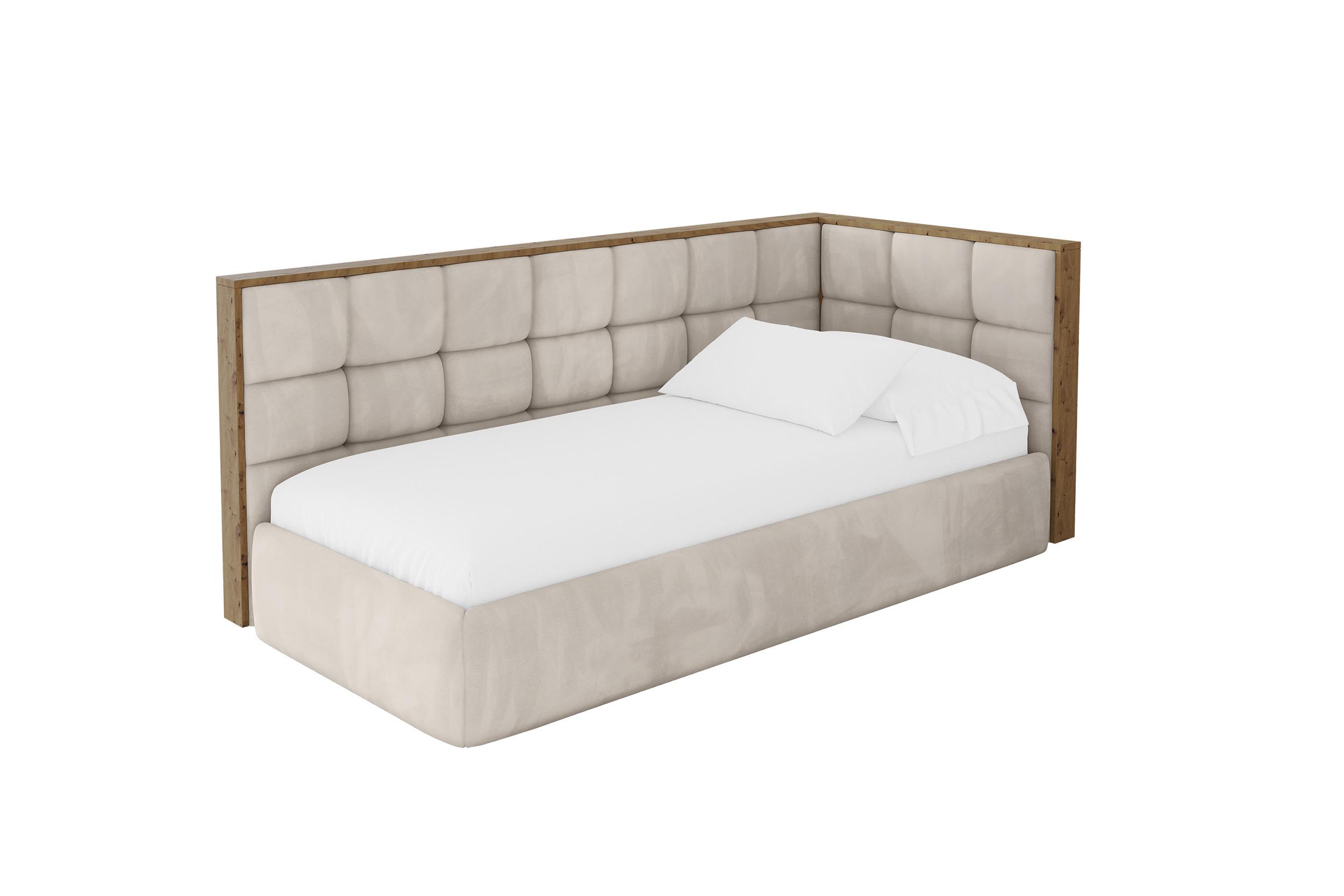 EINZELLBETT Jugendbett mit Bettkasten und Matratze H3/H4, Links - SOVY 100x200 Beige - Ecru, Holzwerkstoff/Textil (100/200cm) - ALTDECOR