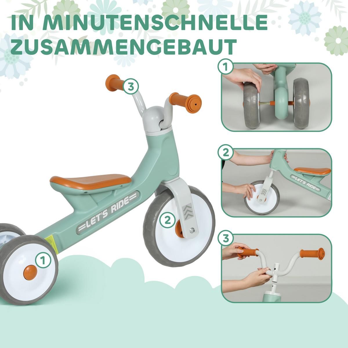 KINDER-LAUFRAD, Lauflernrad für 12-36 Monate Kinder, mit 3 geräuscharme Räder - Grün, Metall (69/40/49cm) - AIYAPLAY