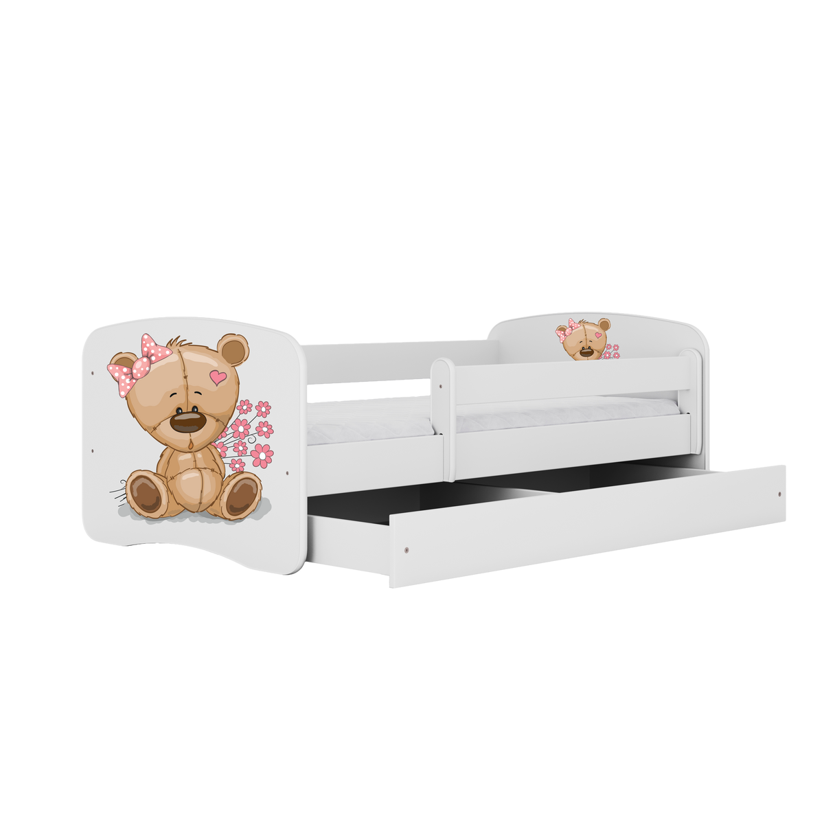 KINDERBETT Teddybärblumen mit Schublade 140/70 80/61/144 - Weiß, Holzwerkstoff (70/140cm) - RAUMHIRSCH FURNITURE