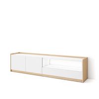 LOWBOARD, Weiß und Eiche, 207/37/50cm, mit Led - Weiß, Holzwerkstoff (207/50/37cm) - Skraut Home