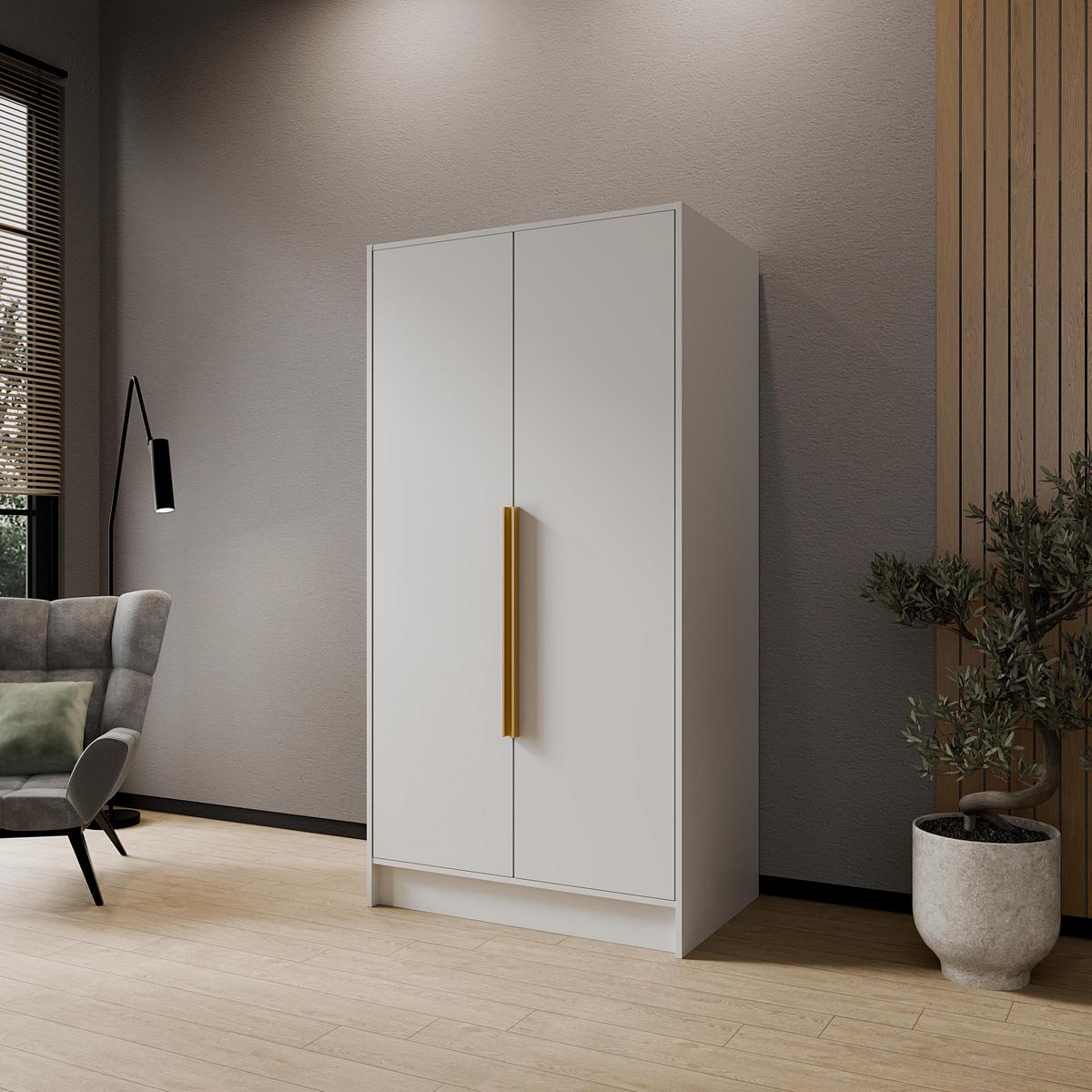DREHTÜRENSCHRANK BERON 102/200/51 cm Modern Kleiderschrank 2-türig Weiß - Weiß, Holzwerkstoff (102/200/51cm) - MASSENO