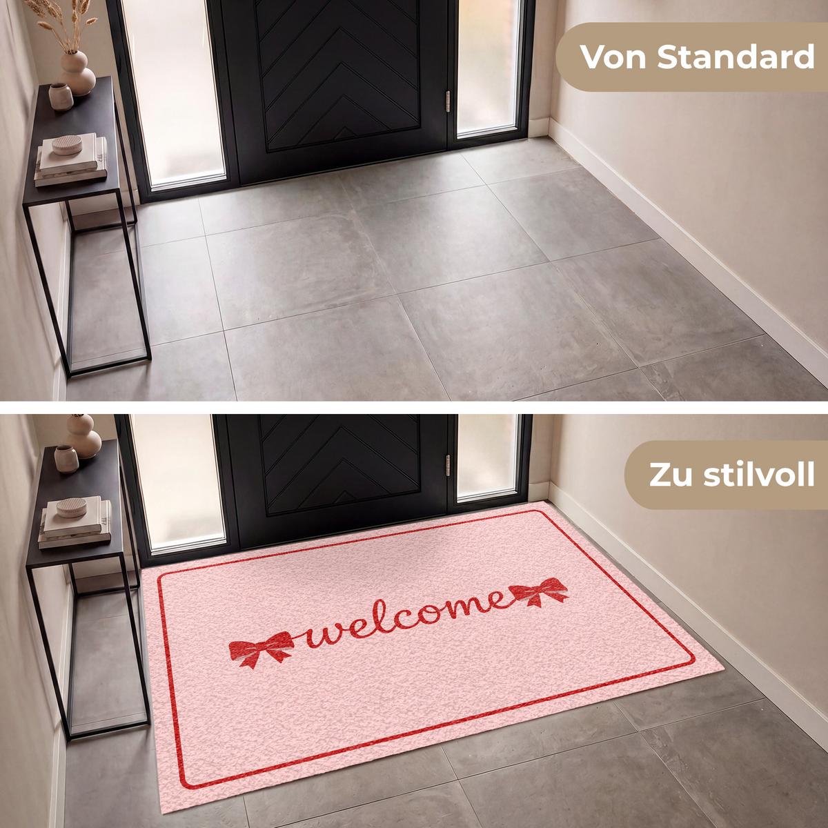 FUSSMATTE Willkommen - Schleife - Rosa Fußabtreter 180x120 cm - Rosa, Kunststoff (180/0.4cm) - MuchoWow