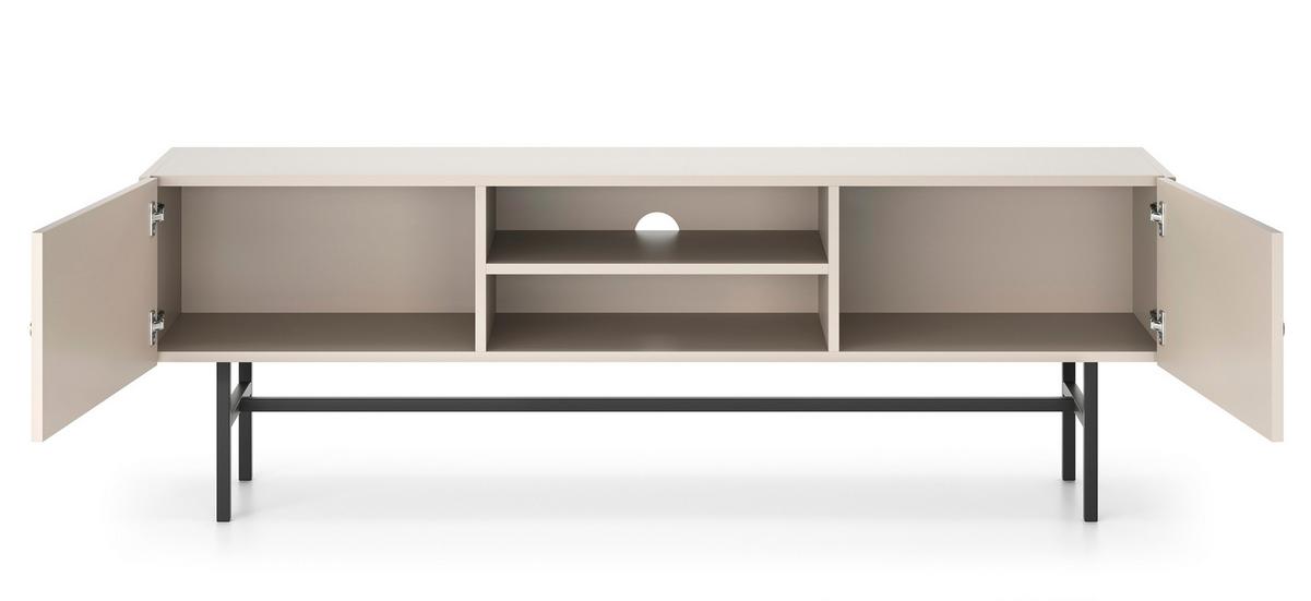 LOWBOARD Dinley 2T Beige 155/52/35 cm – mit schwarzen Beinen im minimalistischen Design - Beige/Schwarz, Holzwerkstoff/Metall (155/52/35cm) - AX Living