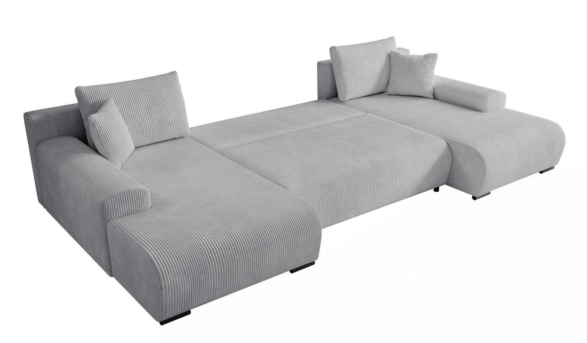 WOHNLANDSCHAFT Nelly U mit Bettkasten und Schlaffunktion, Cordstoff in U-Form - Grau, Textil (349/80/185cm)