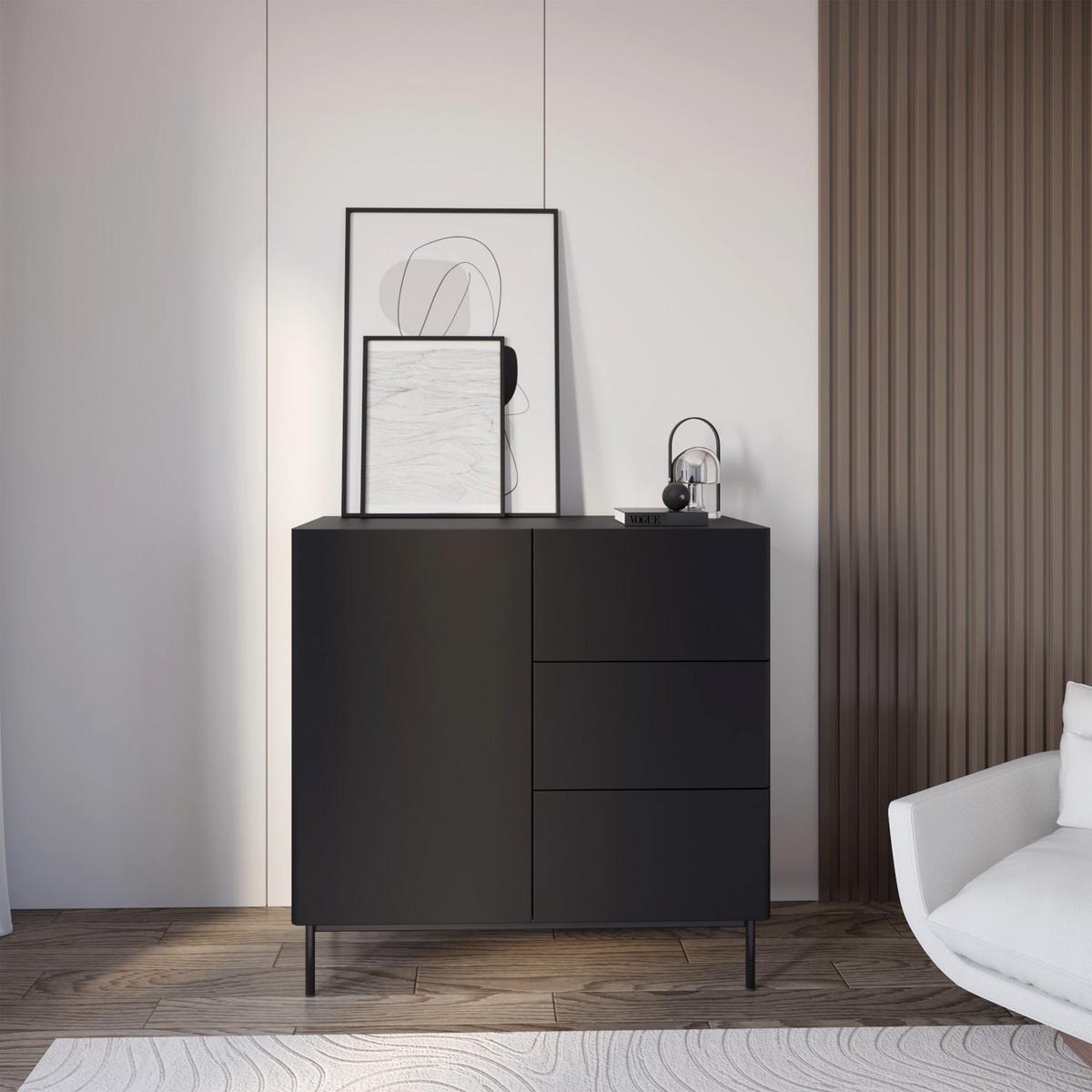 SIDEBOARD Olio SCHWARZ 100 CM - Schwarz, Holzwerkstoff/Metall (100/90.2/38.6cm) - Selsey