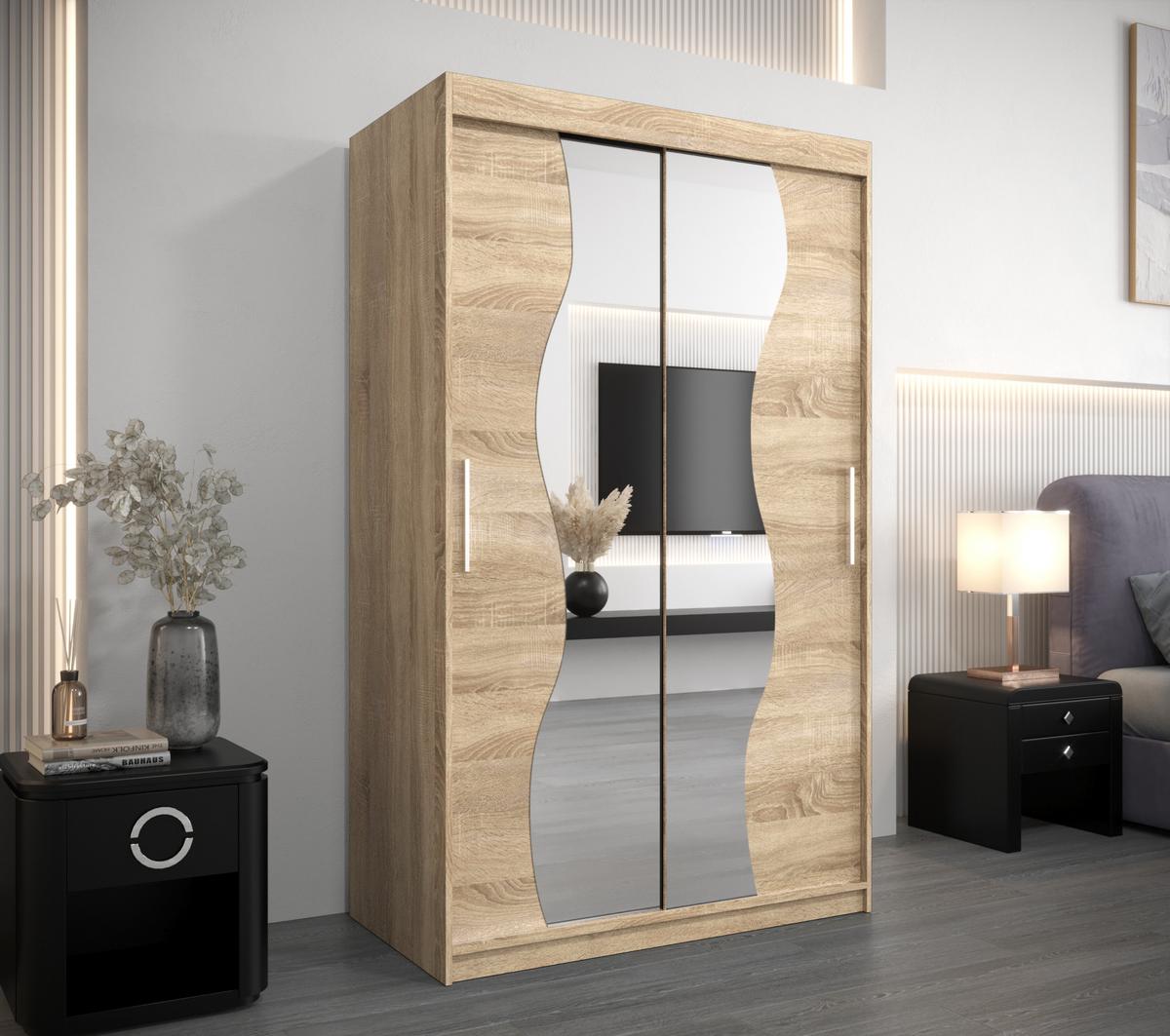 SCHWEBETÜRENSCHRANK 200/120/62 2-türig - Silberfarben/Sonoma Eiche, Holz/Kunststoff (120/200/62cm) - MÖBEL KRYSPOL