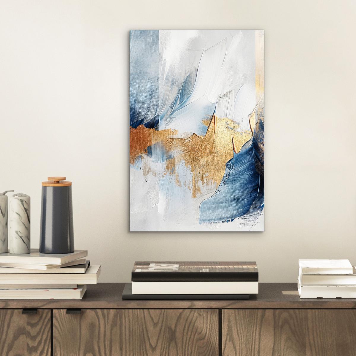 METALLBILD Gold - Blau - Aquarell - Kunst - Modern 20x30 cm - Hellblau, Metall (20/30cm) - MuchoWow