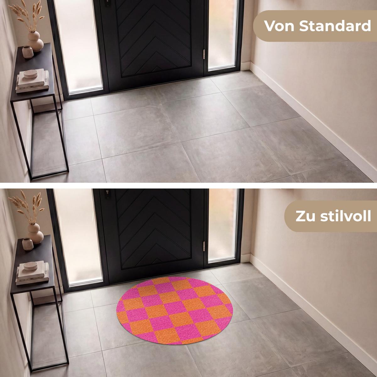 FUSSMATTE Schachbrettmuster - Orange - Rosa - Blöcke Schmutzfangmatte 90x90 cm - Pink, Kunststoff (90/0.4cm) - MuchoWow
