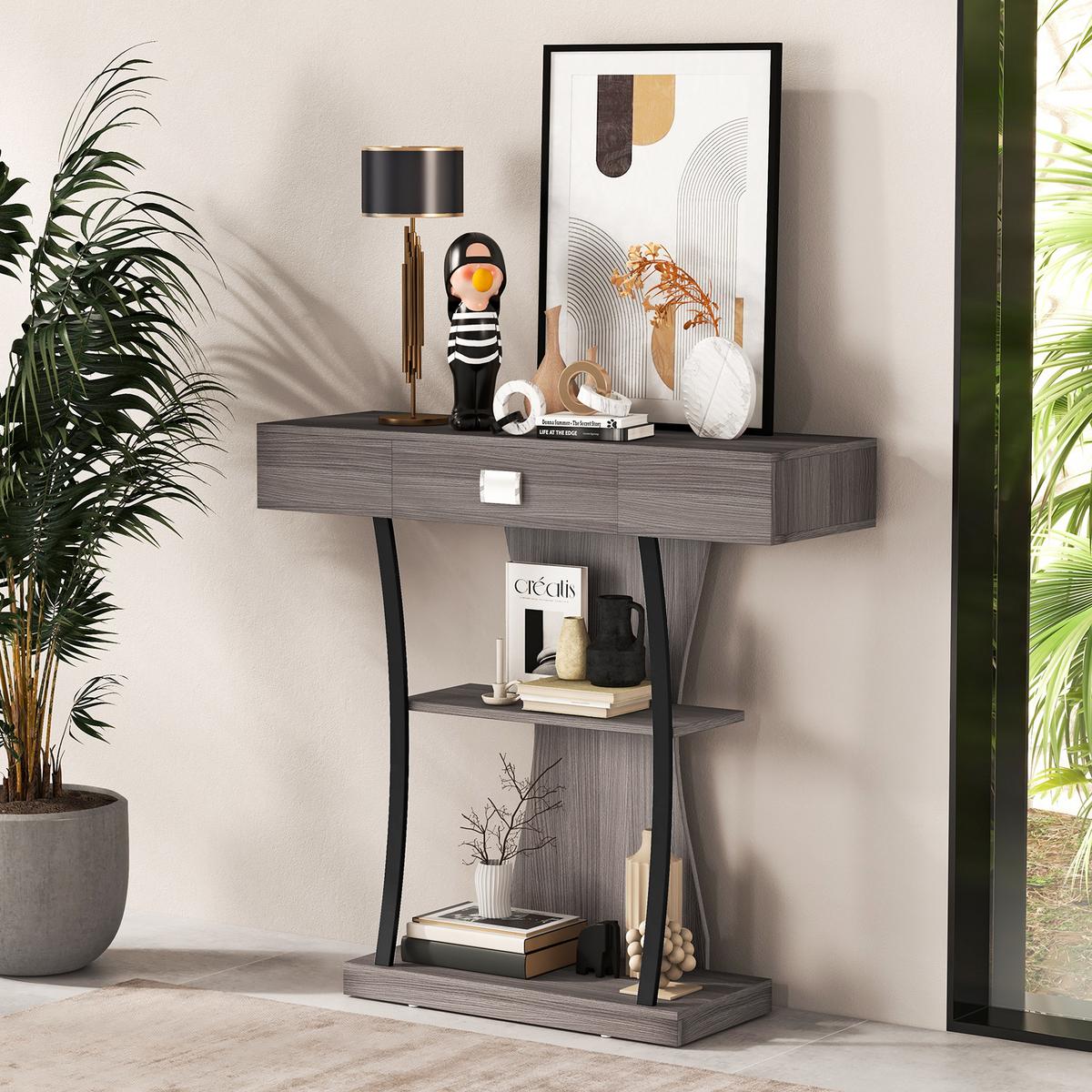 KONSOLENTISCH Grau - Grau, Holz (30/91/88cm) - COSTWAY