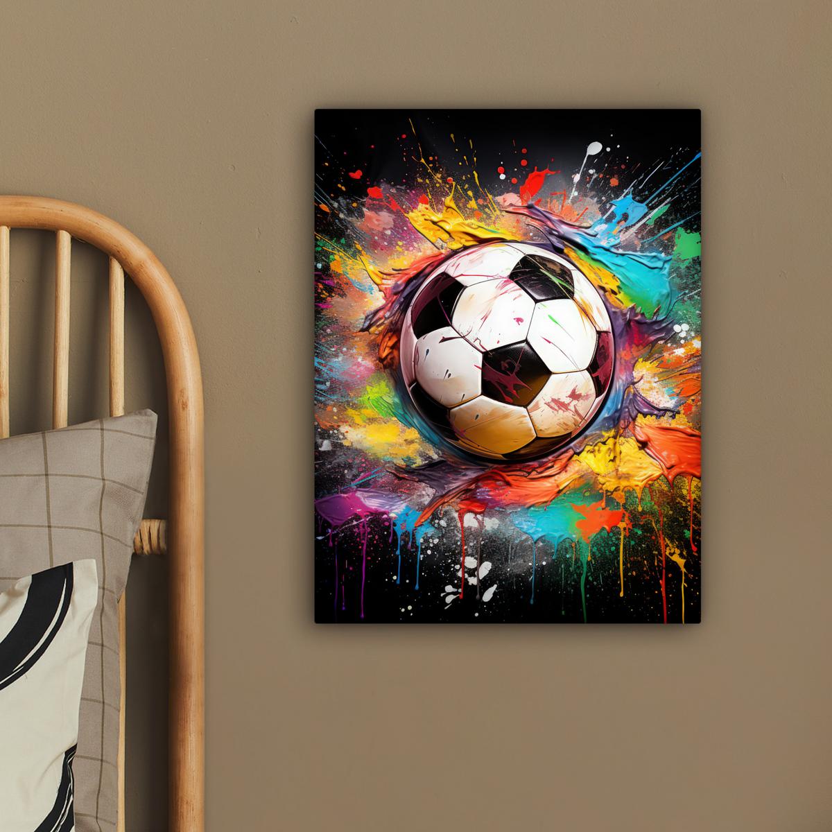 LEINWANDBILD Fußball - Farbe - Farben - Schwarz - Weiß Room Decor 30x40 cm - Weiß, Textil (30/40cm) - MuchoWow