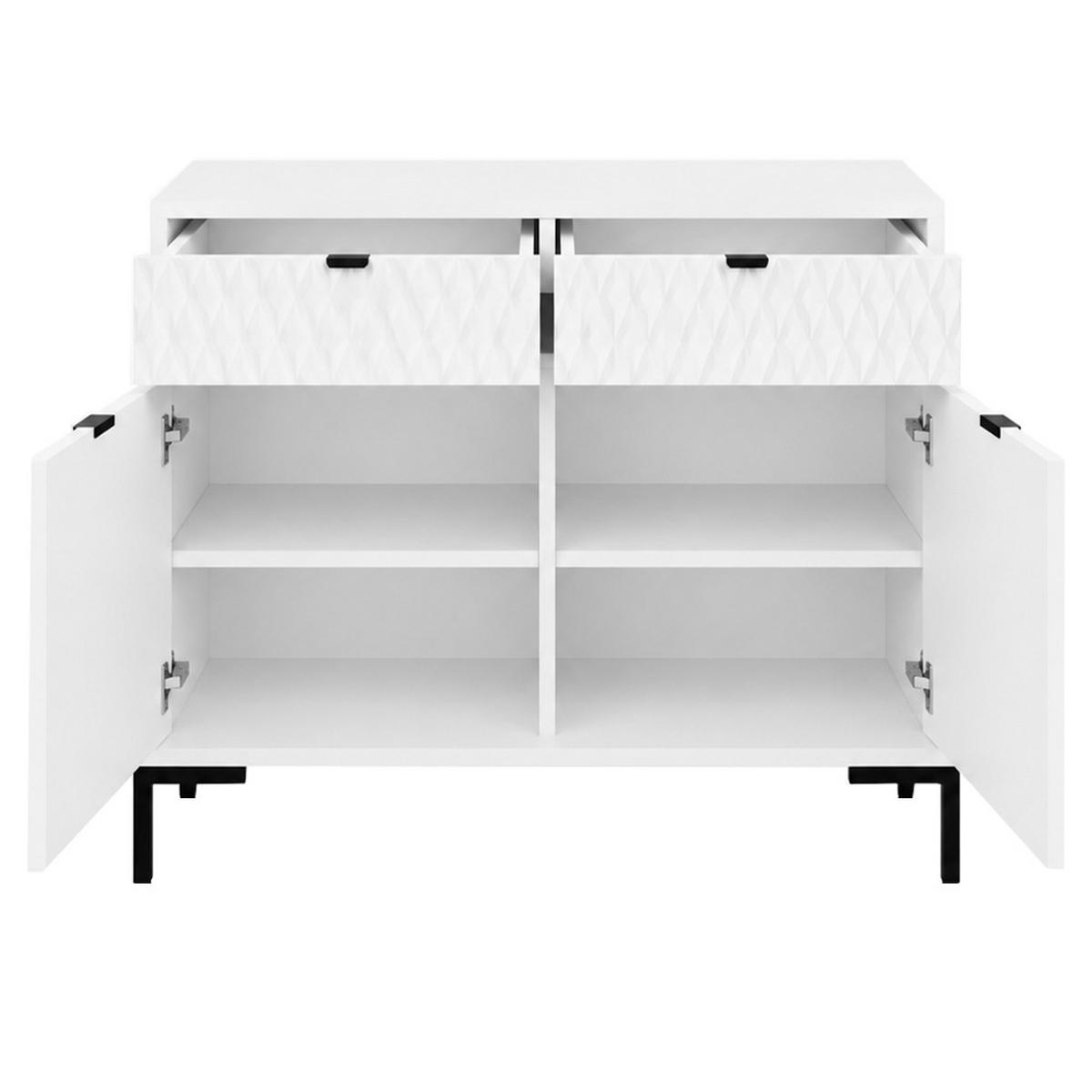 KOMMODE Montreal mit 2 Türen und 2 Schubladen, dekorative 3D-Fronten, 100 cm, Weiß - Schwarz/Weiß, Holzwerkstoff/Metall (101/85/40cm) - Beautysofa