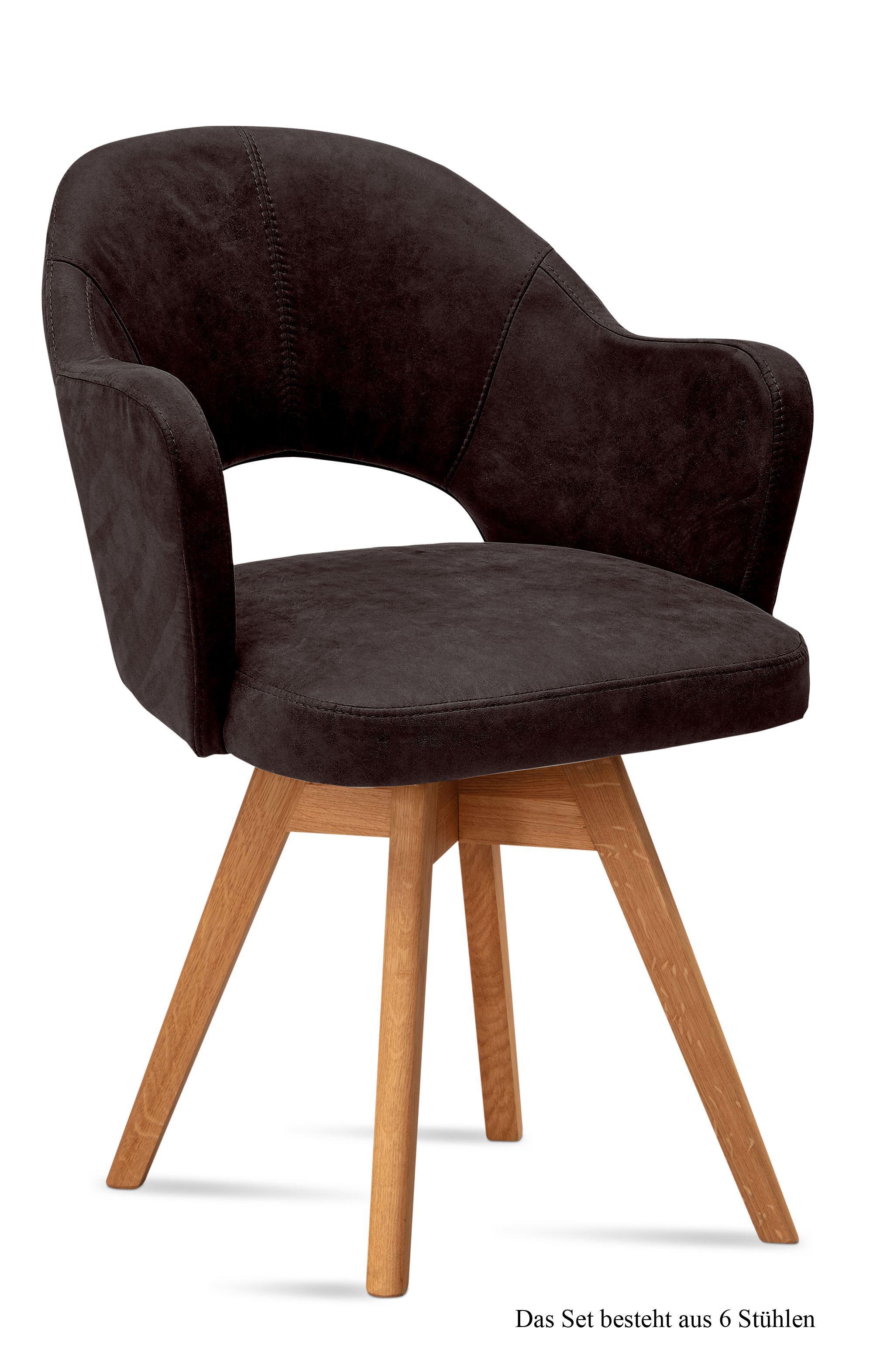 ARMLEHNSTUHL drehbar (6er-Set) Dosya 59x87x61 Eiche geölt/Espresso - Eichefarben/Dunkelbraun, Kunststoff (61/87/59cm) - 58aufmkessel
