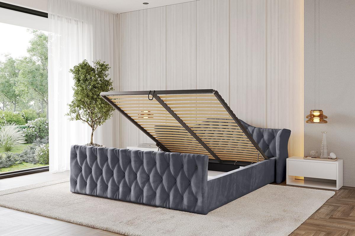 POLSTERBETT mit Bettkasten, Fußteil und Lattenrost, Boxbett ohne Matratze - ZORAN-Z-V1 120x200 Dunkelgrau - Dunkelgrau, Holzwerkstoff/Textil (120/200cm) - ALTDECOR