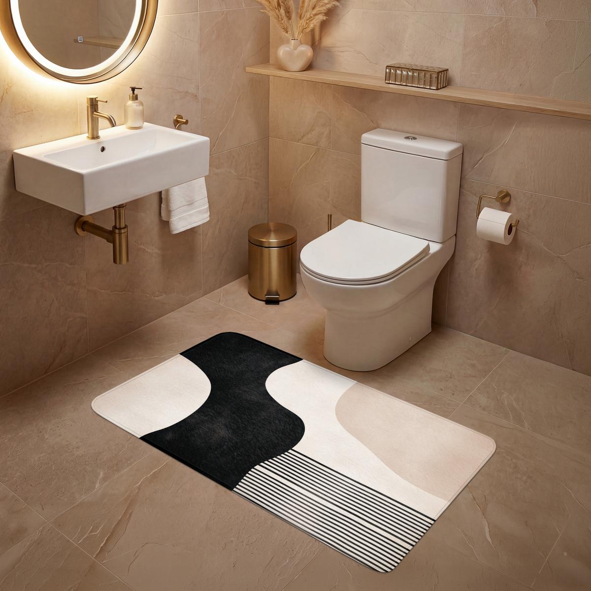 WC-VORLEGER Abstrakt - Japandi - Beige - Modern WC Teppich 120x60 cm - Beige, Textil (120/1cm) - OnlyWow