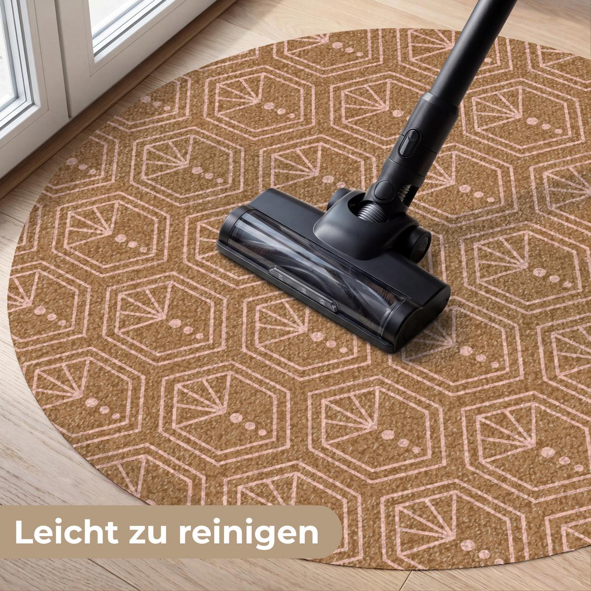 FUSSMATTE Braun - Rosa - Geometrisch - Gemustert Türmatte 90x90 cm - Braun, Kunststoff (90/0.4cm) - MuchoWow