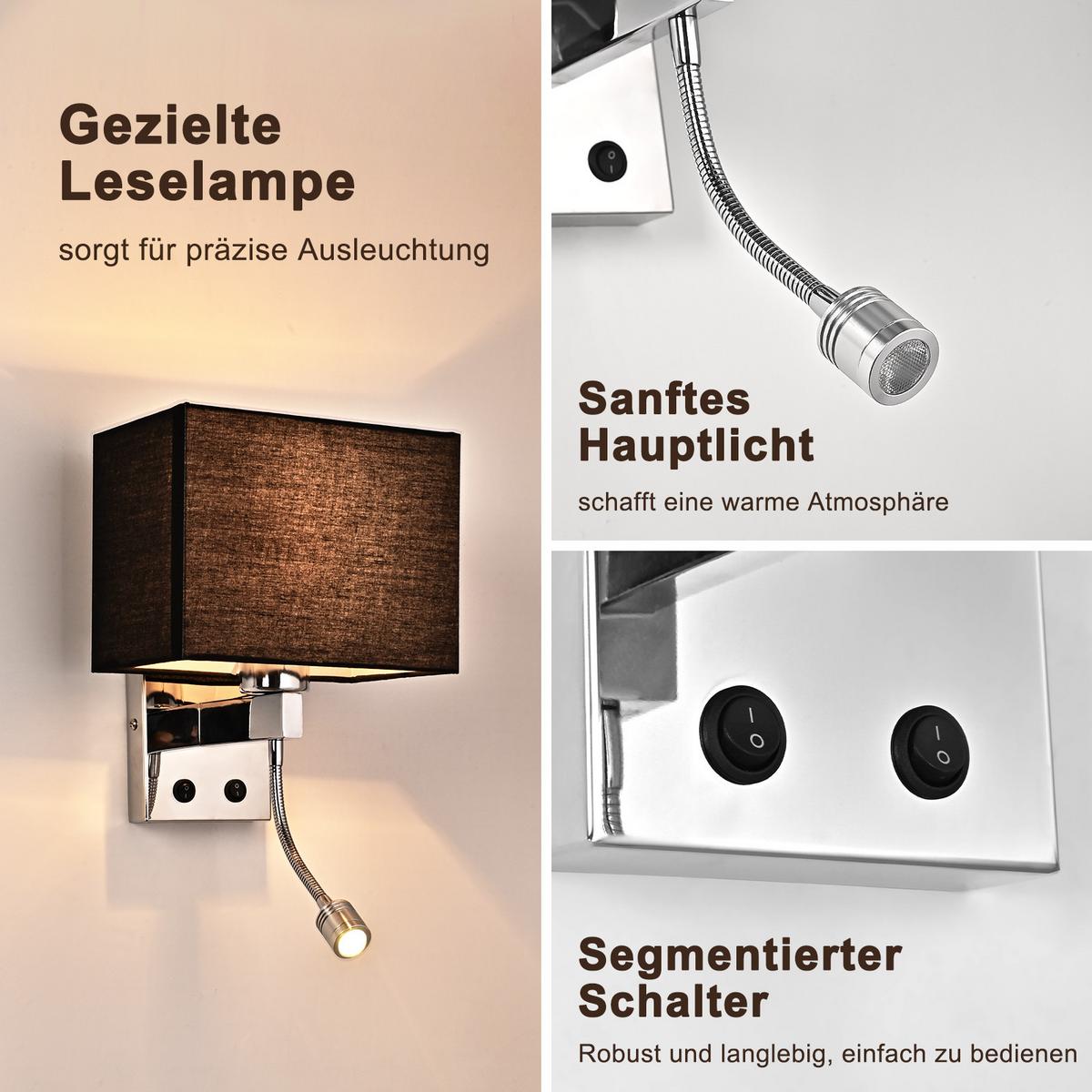 WANDLEUCHTE Beryn 20/13/15 cm - Schwarz, Textil/Metall (13/15/20cm) - ZMH