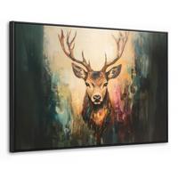 LEINWAND Bilder mit Rahmen - Hirsch - Gemalt - Geweih - Braun - 150x100 - Haselnussfarben, Textil (150/100cm) - MuchoWow
