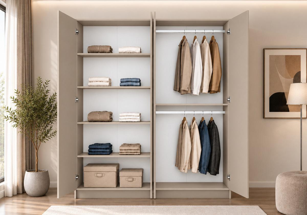 DREHTÜRENSCHRANK ROSA 4D 200/210/55 cm 4-türig Kaschmir - Kaschmir/Goldfarben, Holz/Holzwerkstoff (200/210/55cm) - imoebel24
