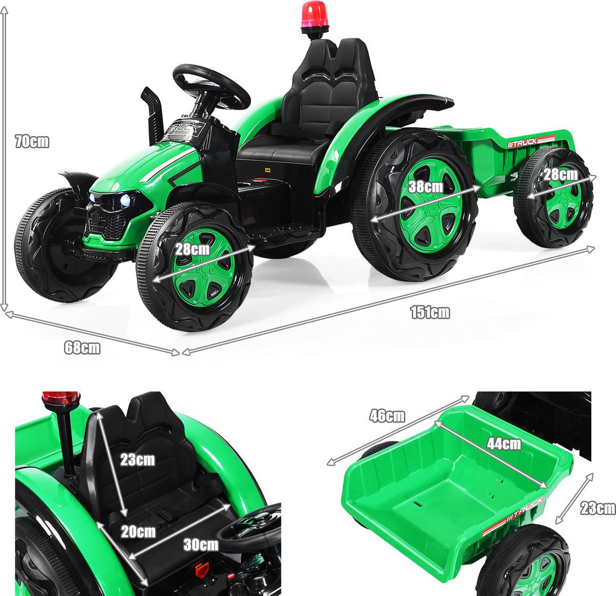 TRAKTOR 12V Grün - Grün, Kunststoff (151/70/68cm) - COSTWAY