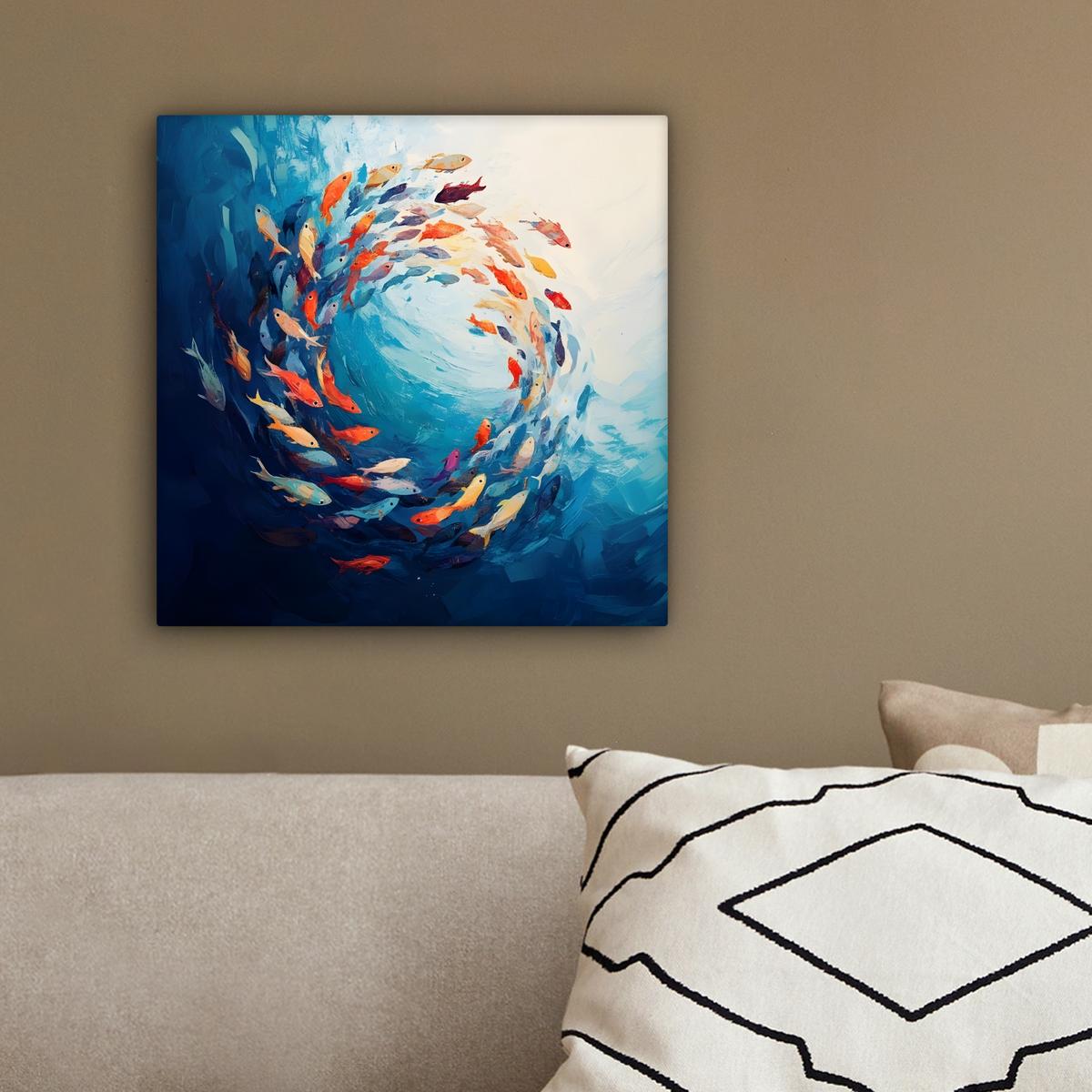 LEINWANDBILD Meer - Fische - Bunt - Dynamisch Deko Wohnzimmer 20x20 cm - Hellblau, Textil (20/20cm) - MuchoWow