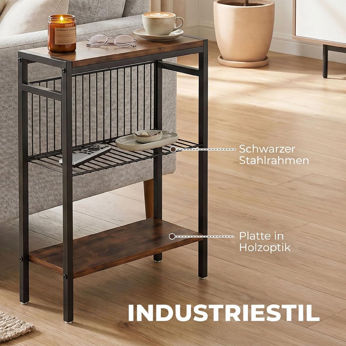 BEISTELLTISCH Spanplatte Metall Rustikales-Braun - Schwarz/Braun, Holzwerkstoff/Kunststoff (43/18/62.5cm) - HOMCOM