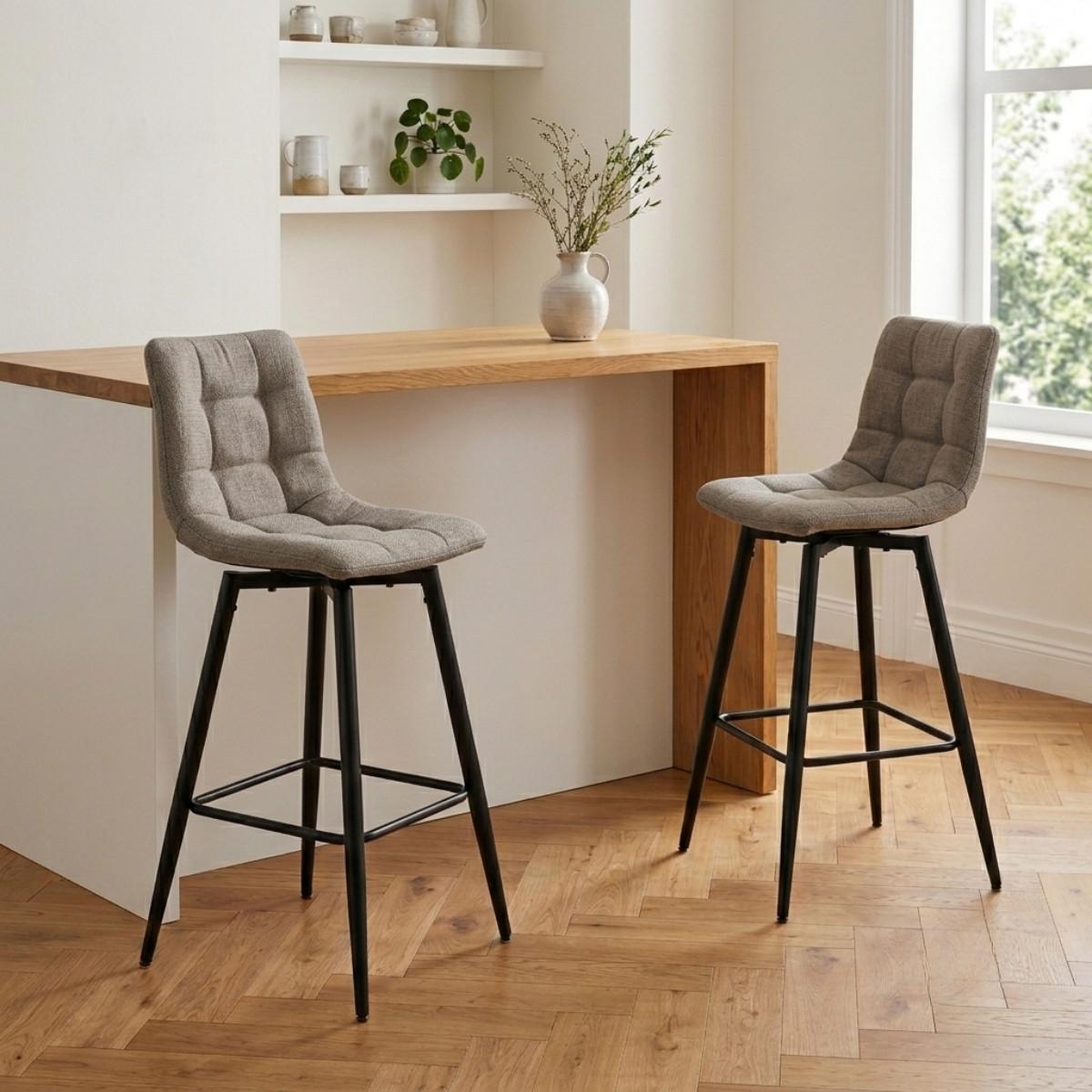 2ER-SET gepolsterter Hocker aus meliertem Stoff 42/94/51 cm - Braun, Textil (42/94/49cm) - Calicosy