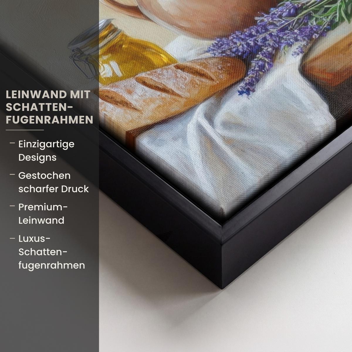 LEINWAND Bilder mit Rahmen - Lavendel - Brot - Stilleben - 20x30 - Flieder, Textil (20/30cm) - MuchoWow
