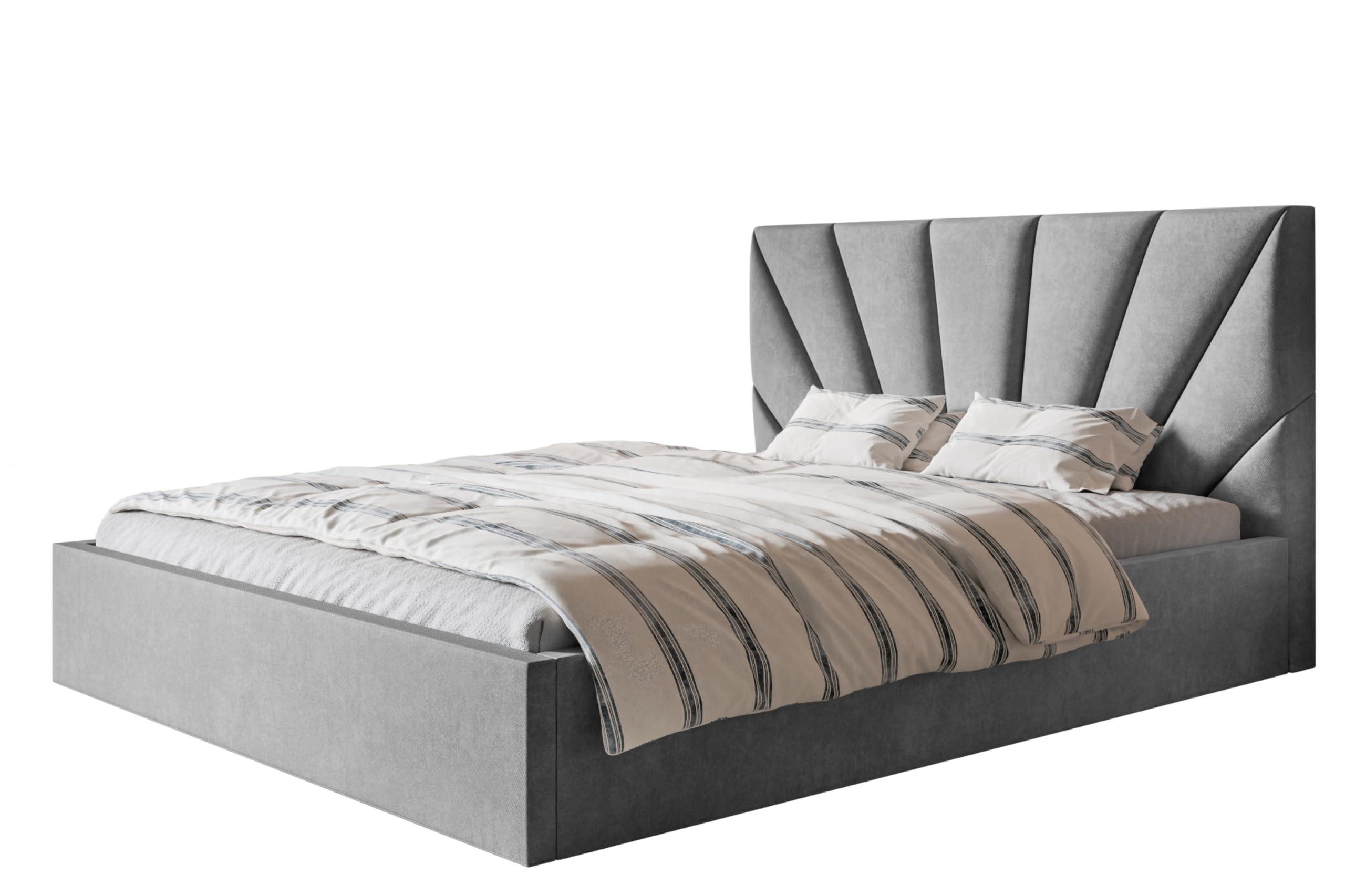 BETT 90x200 - Polsterbett mit Bettkasten und Metallrahmen - Modern Betten - Weicher Jasminstoff - Kollektion Denver, grau - Grau, Holz/Textil (90/200cm) - Alpi-Möbel