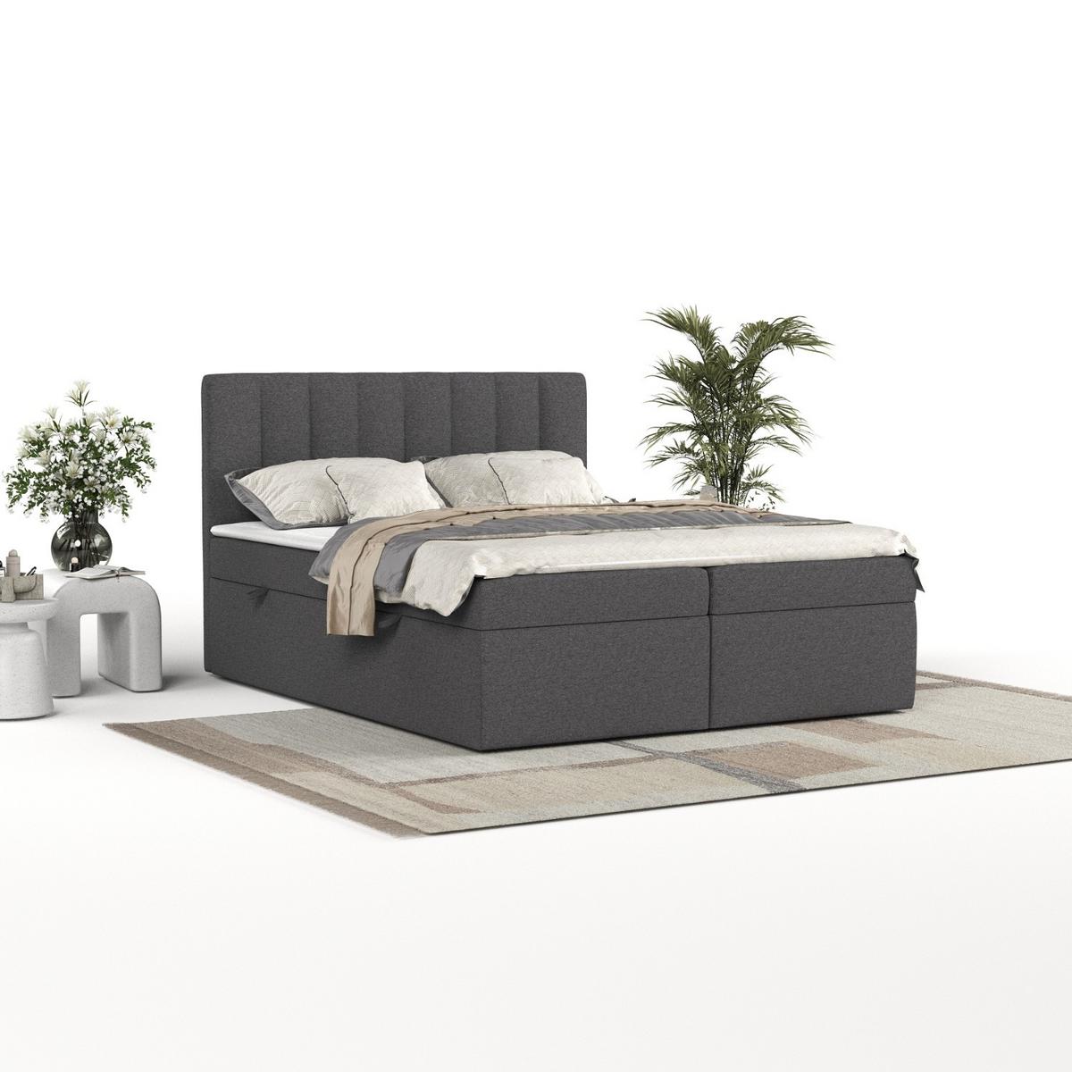 BOXBETT Amaro 160/200 cm Anthrazit im Megan Stoff - Anthrazit/Schwarz, Holz/Holzwerkstoff (160/200cm) - AltaBeds