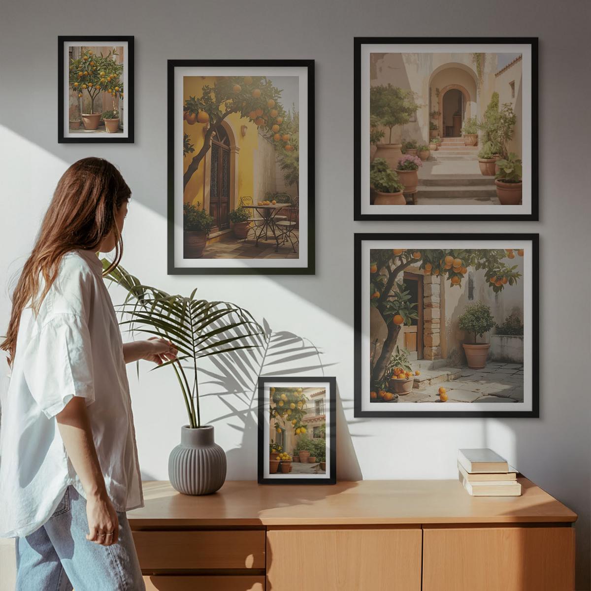 BILDER SET 5er Set - 50x50 cm & 20x30 cm & 40x60 cm Schwarzer Rahmen - Sommerlandschaften Flusswiese - Schwarz, Kunststoff (40/60cm) - TULUP