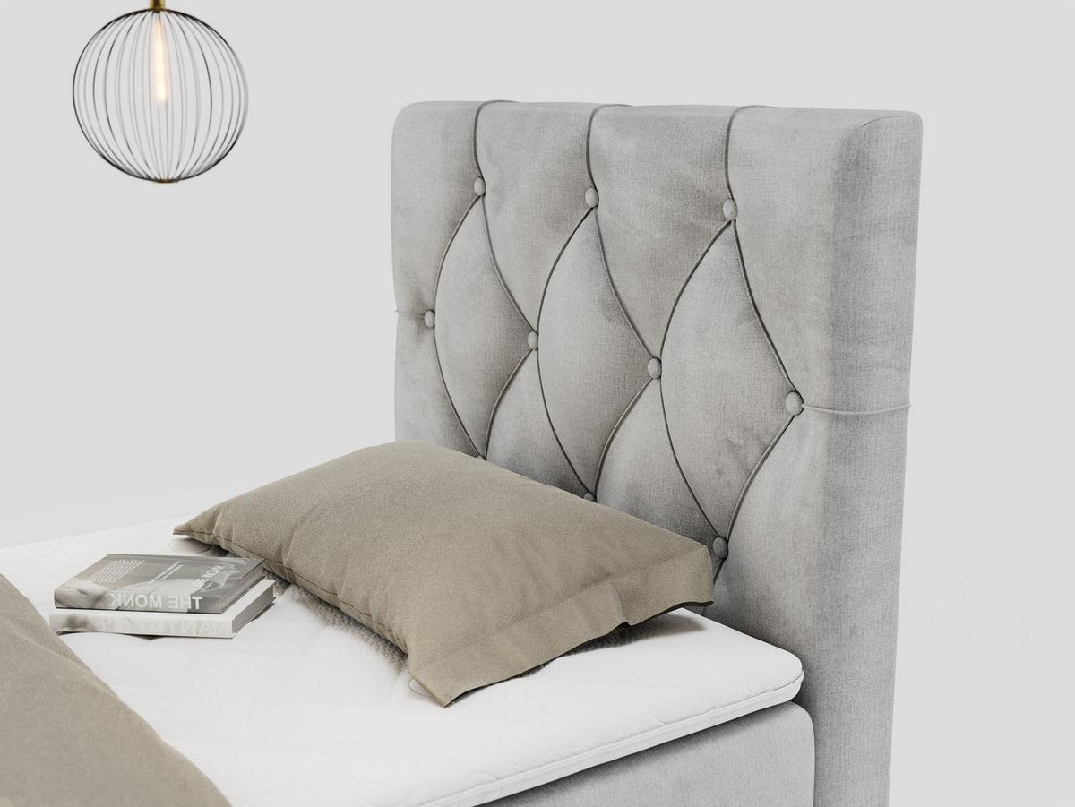 BOXBETT ALDA 90/200 Hellgrau Velvet - H3 - Rechts Seite - Hellgrau, Holz/Textil (90/200cm) - MKS