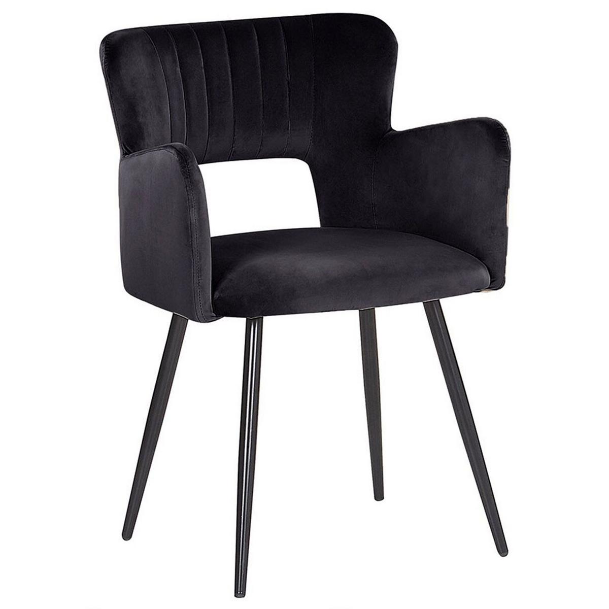 ESSZIMMERSTUHL 2er-Set Samtstoff Schwarz Sanilac - Schwarz, Textil/Metall (52/75/44cm) - Beliani