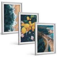 BILDER SET 3er Set - 40x60 cm Silberner Rahmen - Meerstrand Zitronen Berge - Silberfarben, Kunststoff (40/60cm) - TULUP