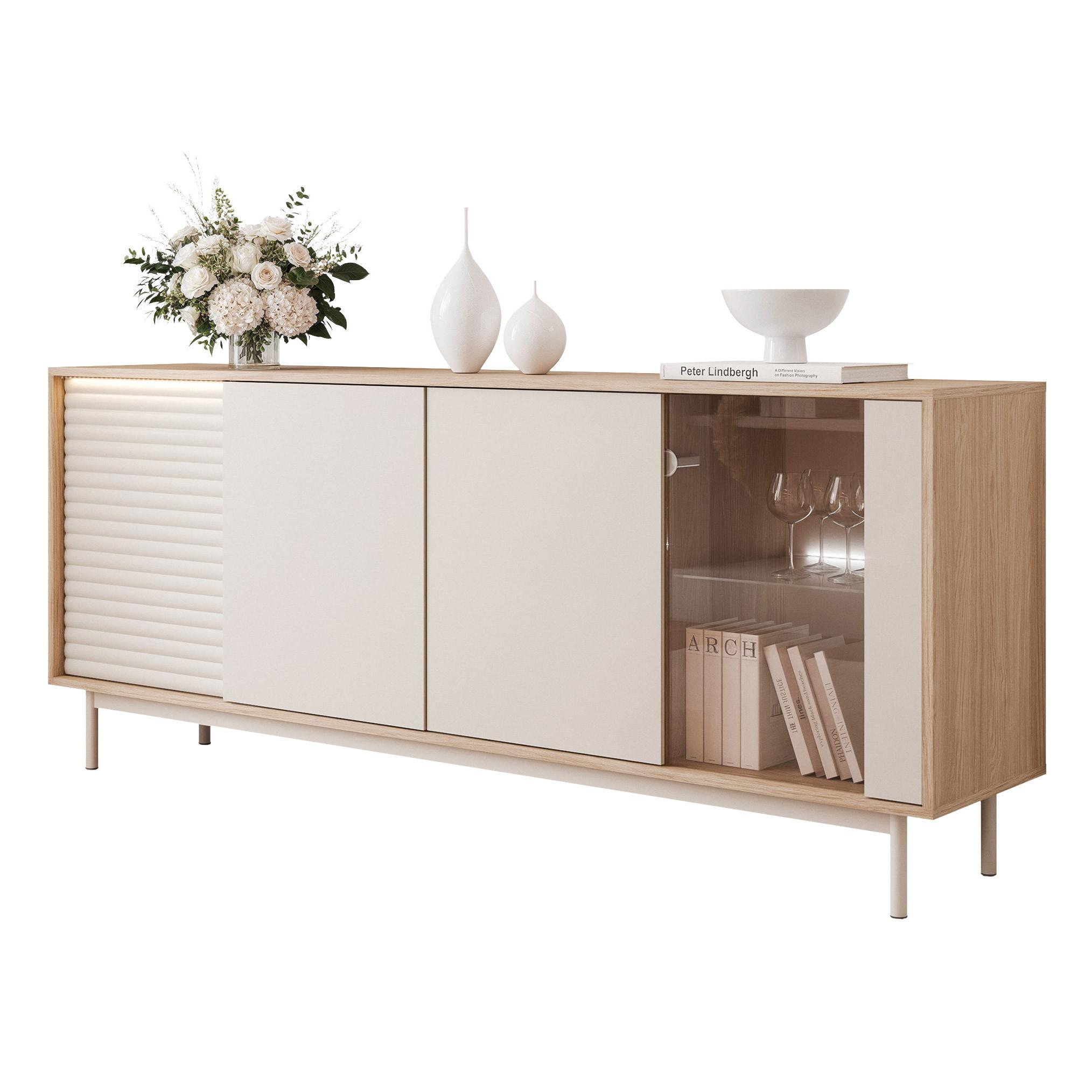 KOMMODE LUSSO 184 cm, Eiche / Kaschmir - Eichefarben, Holzwerkstoff/Metall (184/77/40cm) - Idohome