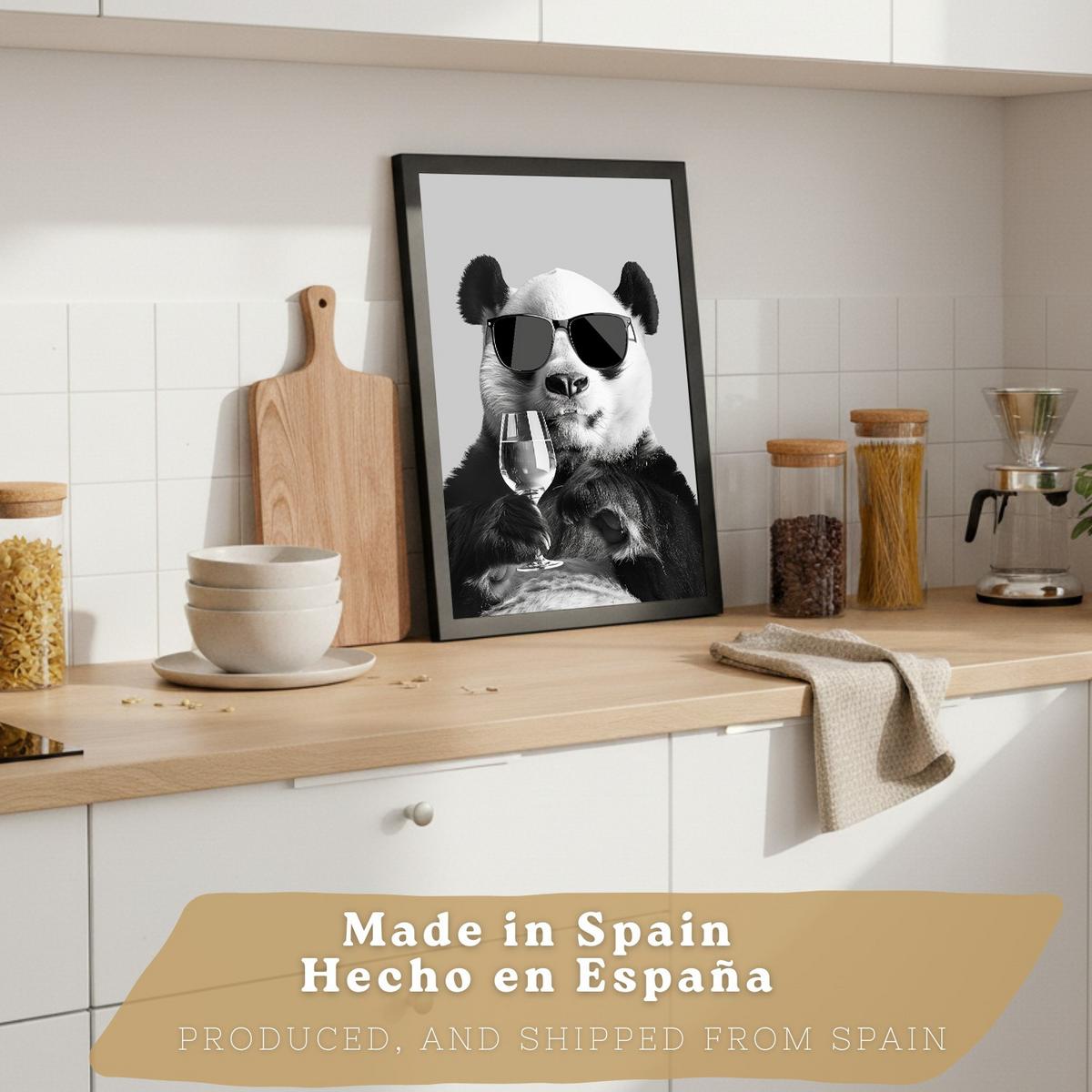 POSTER 2er Set Lustige Panda-Wandbilder Schwarz Weiß Tier Weinglas und Kaffeetasse Küche Wanddeko Rahmenlos A3 - Schwarz, Papier (29.7/1/42cm) - Nacnic