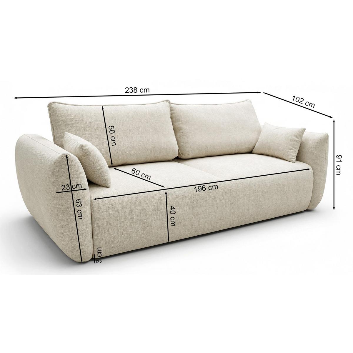 3-SITZER SCHLAFSOFA Zordo Chenille Hellbraun - Hellbraun/Schwarz, Kunststoff/Textil (238/91/102cm) - Selsey