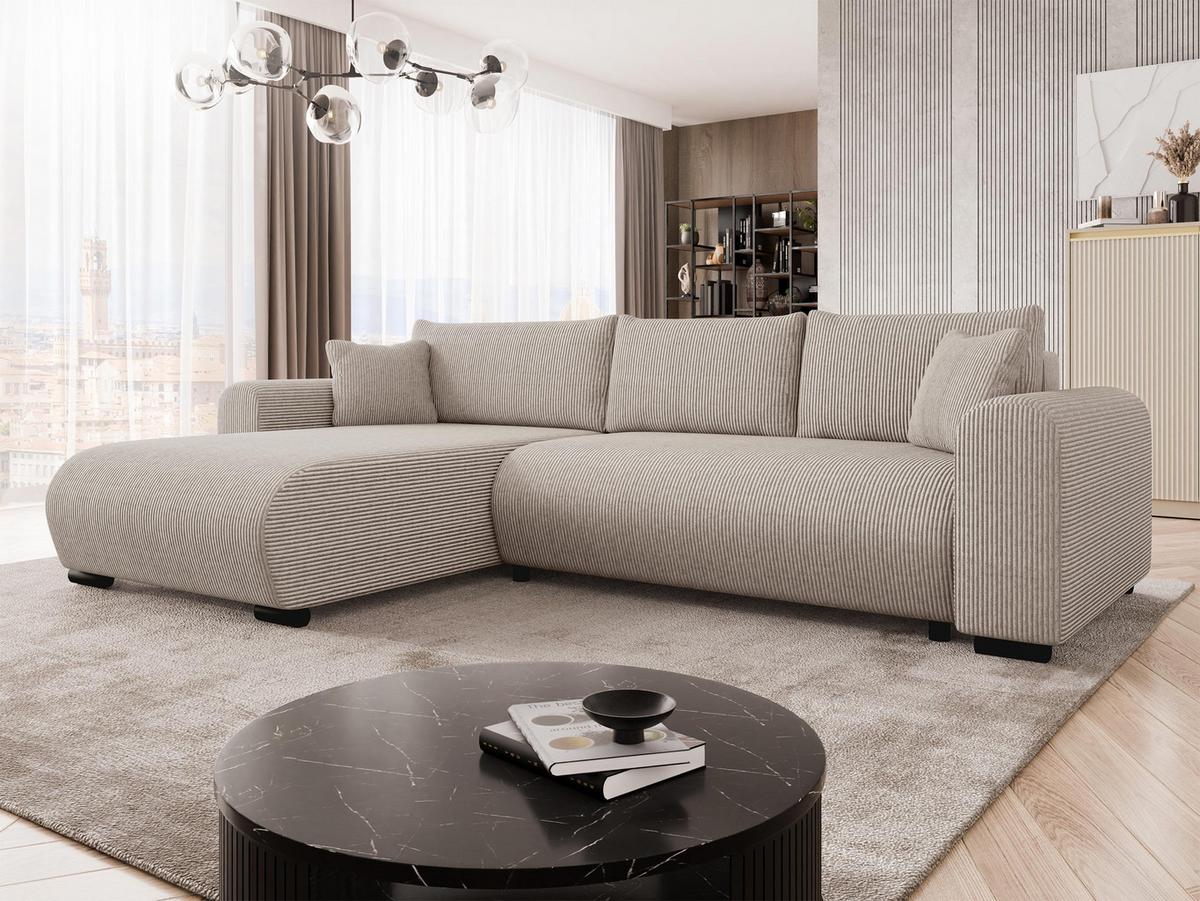ECKSOFA Merkos Cord - Schwarz/Sahara, Holz/Textil (285/188cm) - MIRJAN24