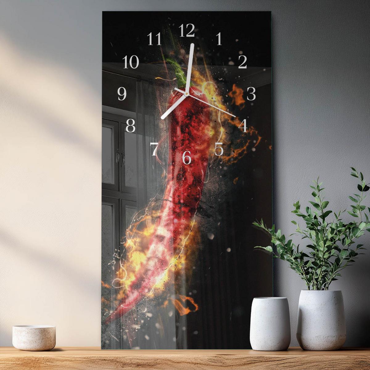 WANDUHR aus Glas 30x60 cm - Scharfe Paprika - Multicolor, Glas (30/60/0.4cm) - TULUP
