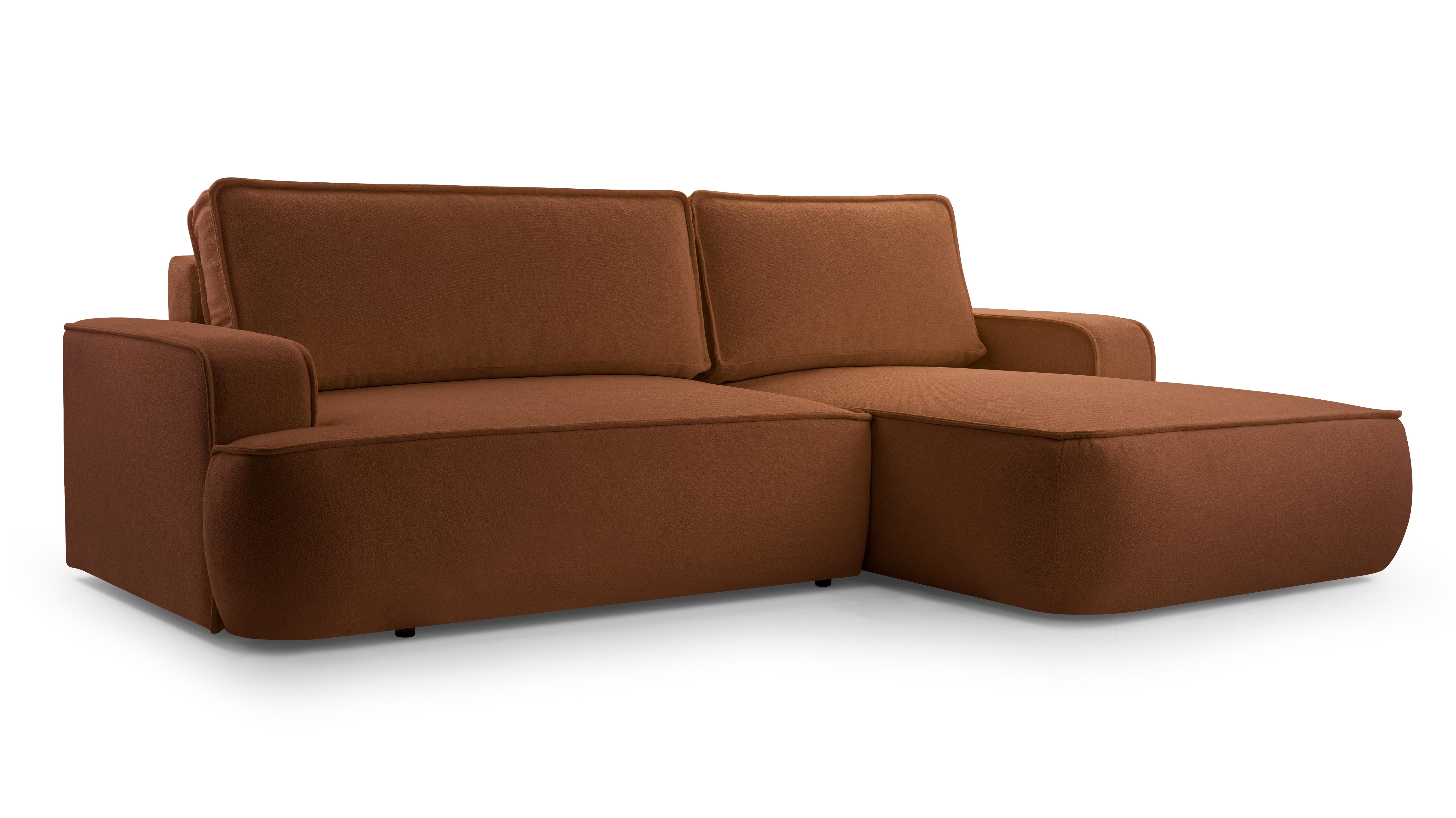 ECKSOFA SOLO Orange Boucle-Stoff mit Schlaffunktion - Orange, Holz (260/168cm) - MASSENO