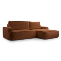 ECKSOFA SOLO Orange Boucle-Stoff mit Schlaffunktion - Orange, Holz (260/168cm) - MASSENO
