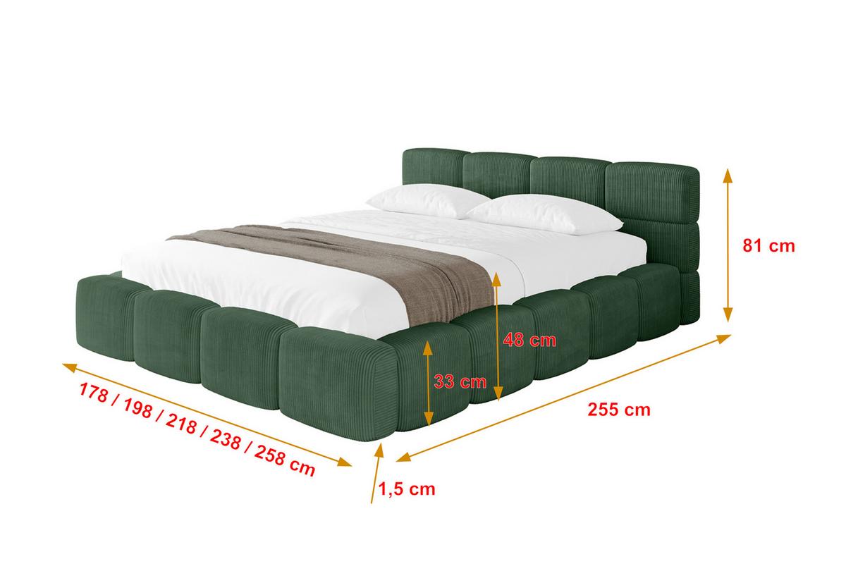 POLSTERBETT mit Bettkasten und Lattenrost, Bett mit Kopfteil, Boxbett ohne Matratze, Doppelbett mit Stauraum - NATA-v1 200x200 Grün - Grün, Holzwerkstoff/Textil (200/200cm) - ALTDECOR