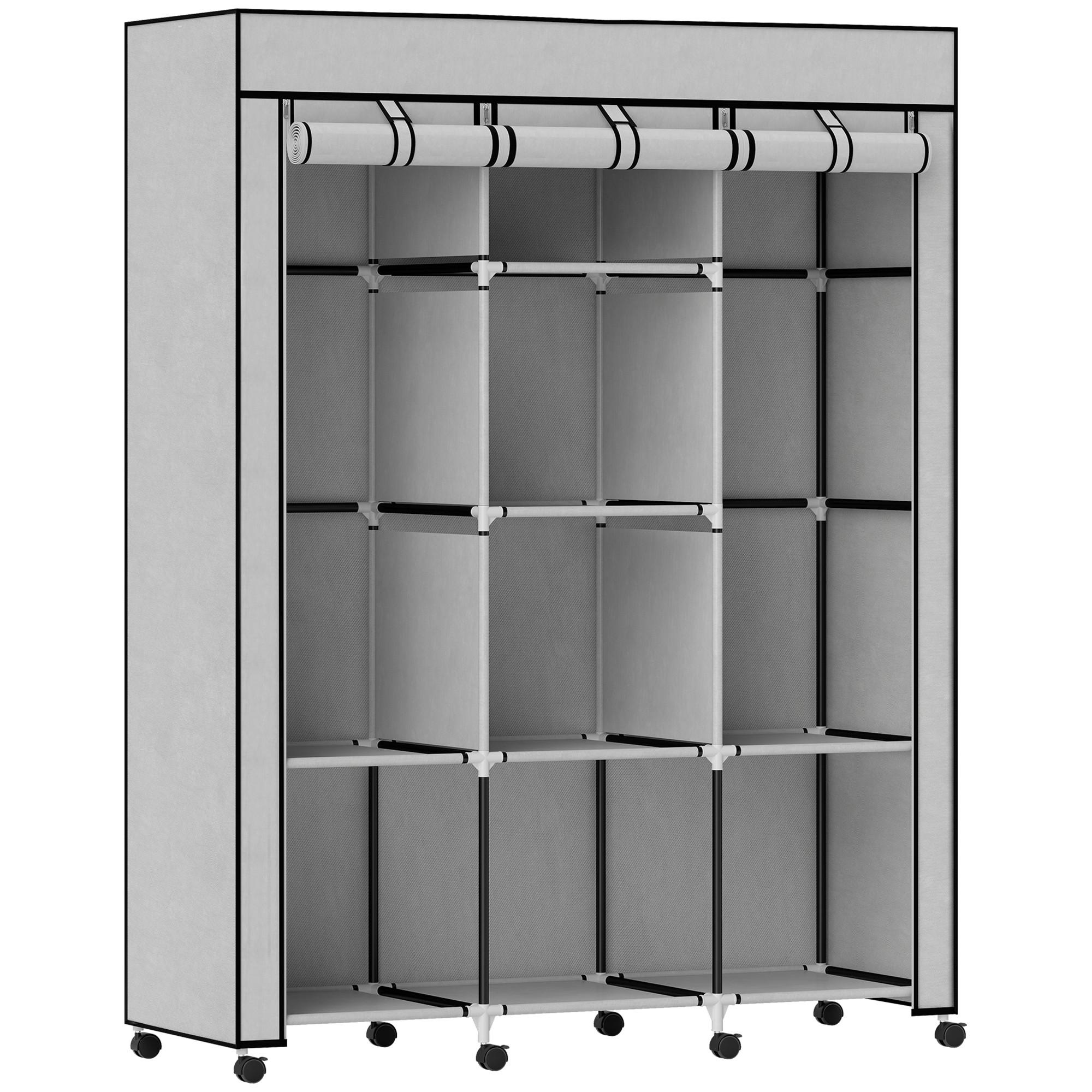 STOFFSCHRANK Faltschrank Kleiderschrank mit Kleiderstangen 8 Ebenen Hellgrau - Hellgrau/Schwarz, Kunststoff/Textil (43/162.5/125cm) - HOMCOM