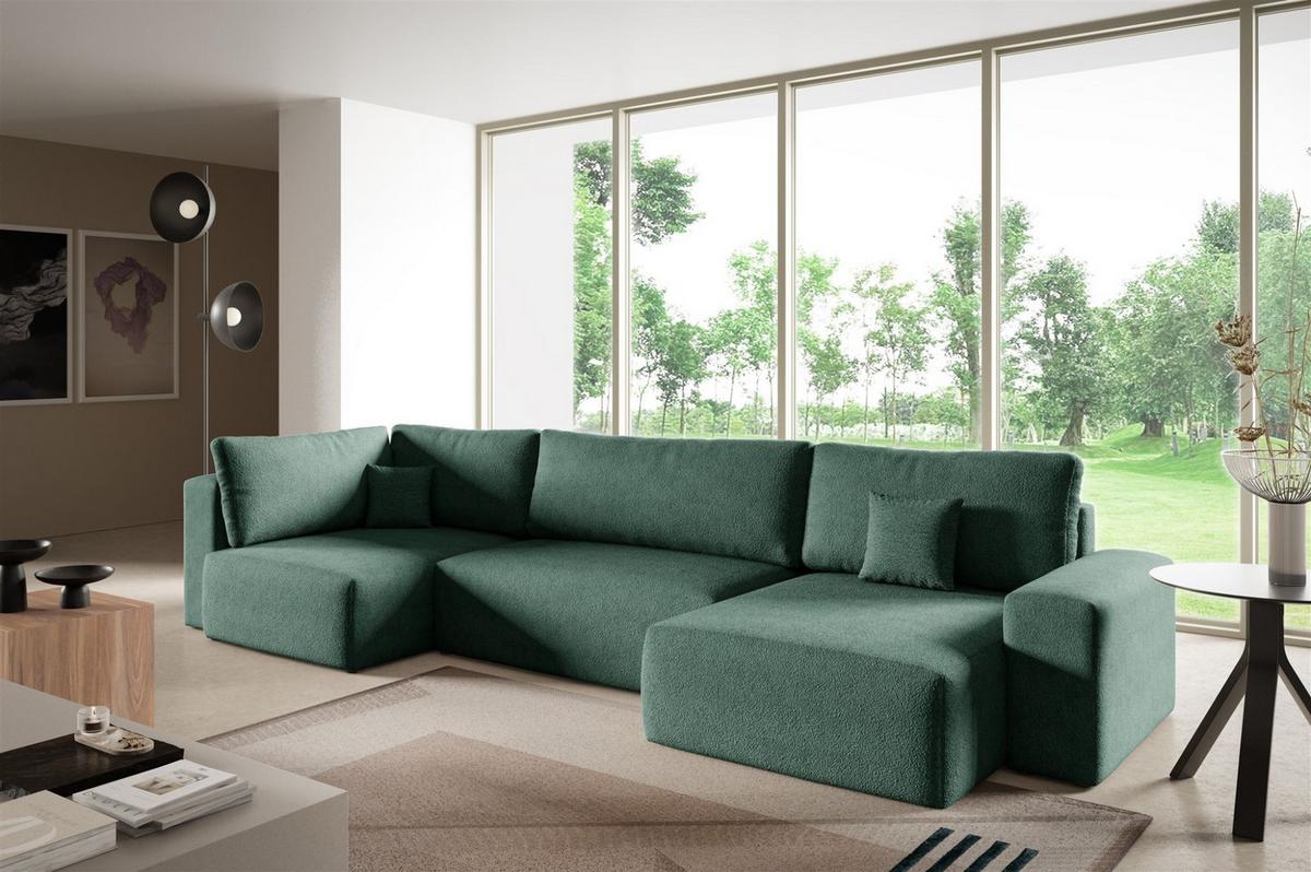 WOHNLANDSCHAFT Arona Xl - Grün, Holzwerkstoff/Textil (397/70/148cm) - Fun Möbel