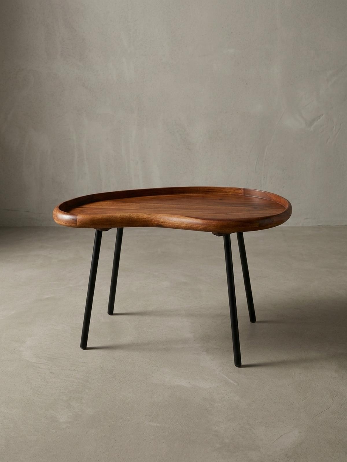 COUCHTISCH Massivholz mit Metallbeinen, Nierenform, Handgefertigt, Braun 71x40x42 cm - Schwarz/Braun, Holz/Metall (40/71/42cm) - KADIMA DESIGN