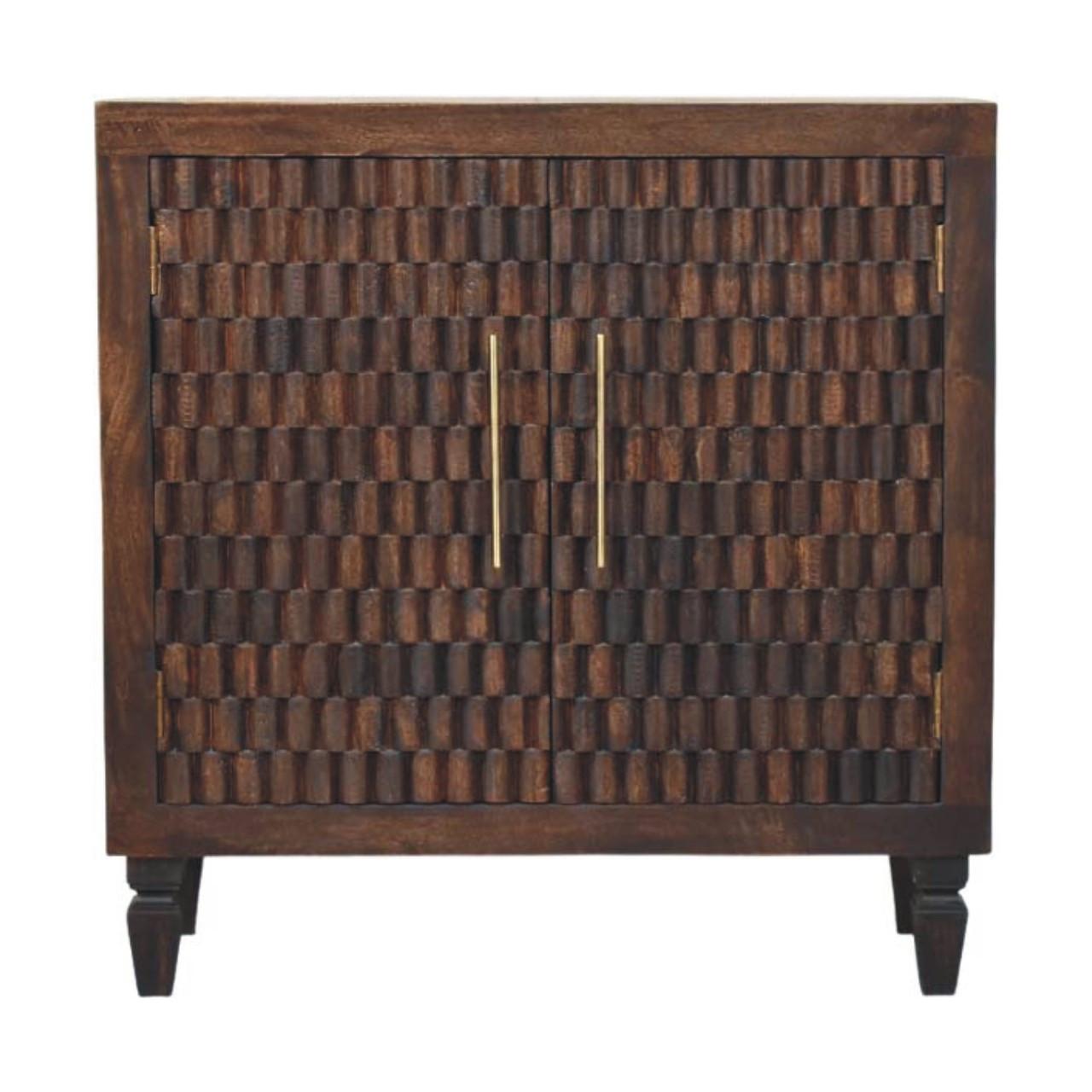 SCHRANK mit Samt-Mokka-Finish, 2 Innenablagen, 2 Türen, dunkelbraun. - Dunkelbraun/Goldfarben, Holz/Metall (85/86/35cm) - Artisan Furniture