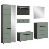 GARDEROBE SET 6-teilig Salbei Grün, Basalt Grau, Komplett-Set mit Soft-Close - Salbeigrün/Schwarz, Holzwerkstoff/Kunststoff (255/190/37cm) - Inn.Furn
