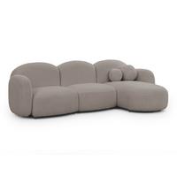 ECKSOFA Nuvola mit abgerundetem Design Hellgrau Bouclé-Stoff - Ottomane Rechts - Hellgrau/Schwarz, Holz/Kunststoff (268/146cm) - S-Style Möbel