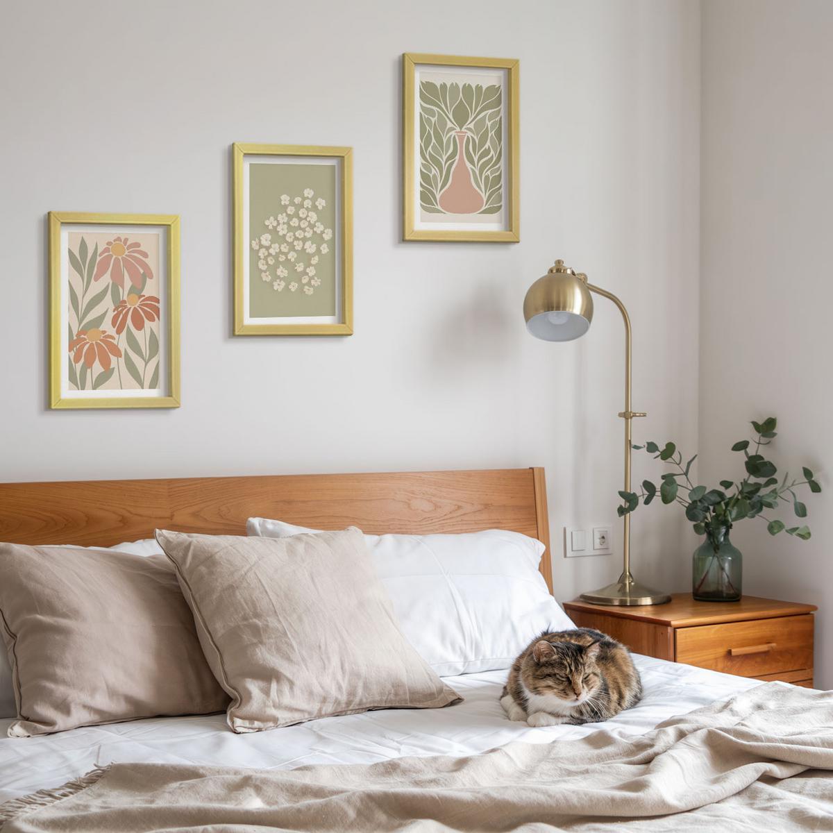 BILDER SET 3er Set - 20x30 cm Goldrahmen - Florale Boho-Muster - Goldfarben, Kunststoff (20/30cm) - TULUP