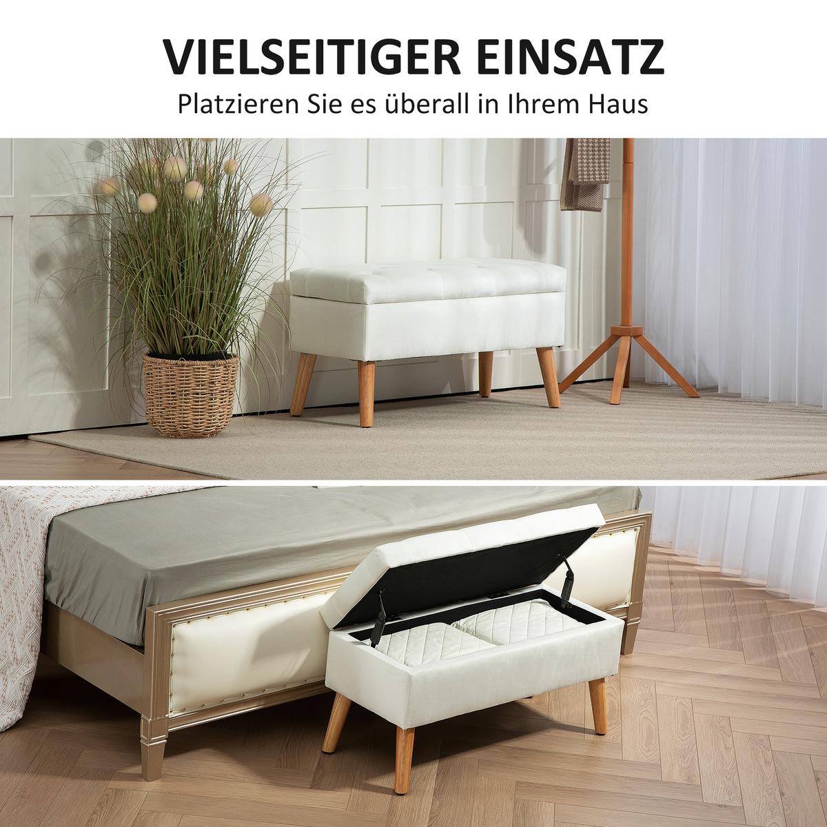 TRUHENBANK Samtoptik Weiß - Weiß, Kunststoff (35/40/80cm) - HOMCOM